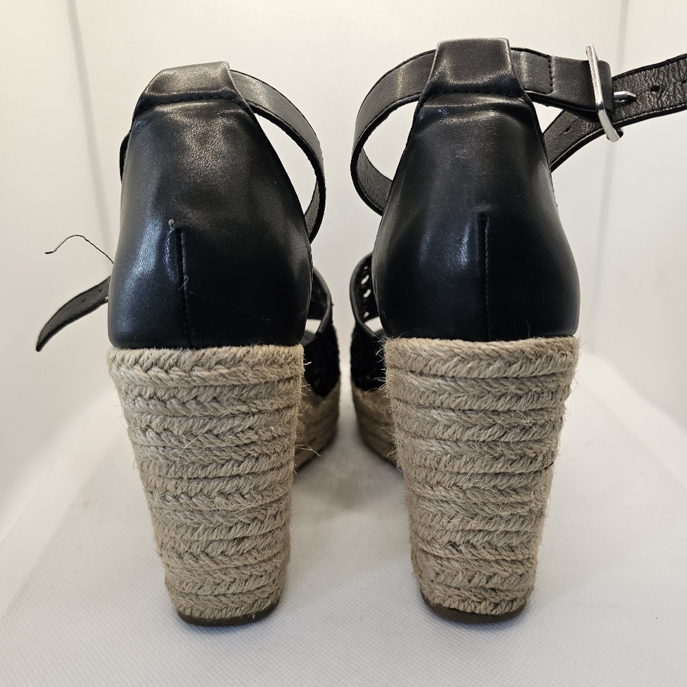 Steve Madden Joni wedge sandal shoes 6.5 heels black espadrilles open toe lace - Picture 5 of 11